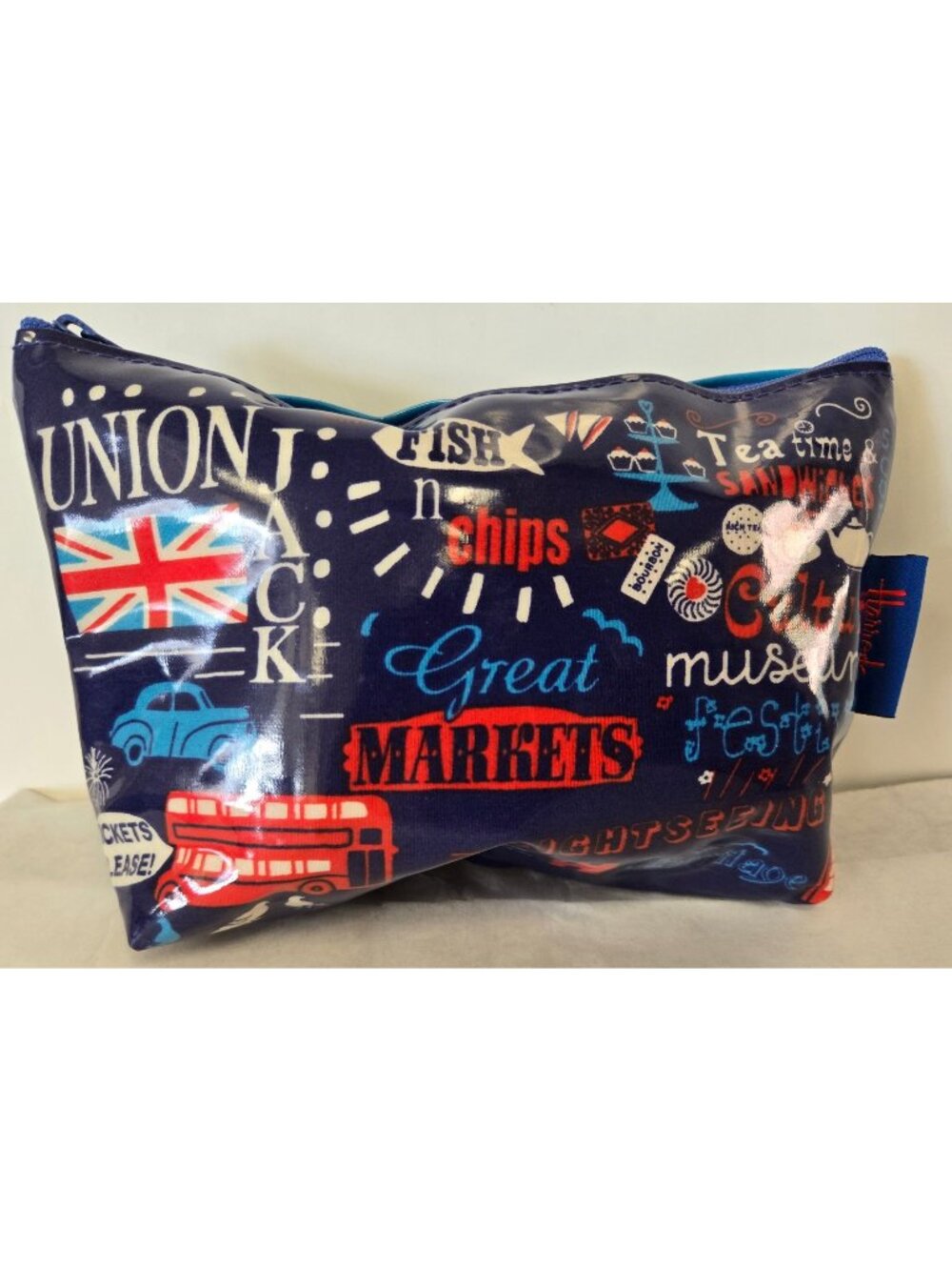 Harrod's Vinyl All Over London Landmarks Print Zippered Travel Toiletry Bag
